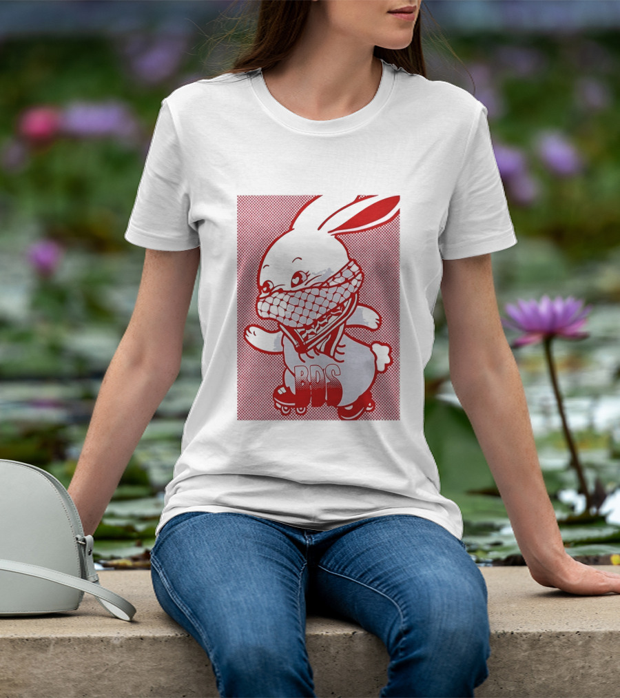 BDS Palestine Bunny With Keffiyeh And Roller Skates T-Shirt