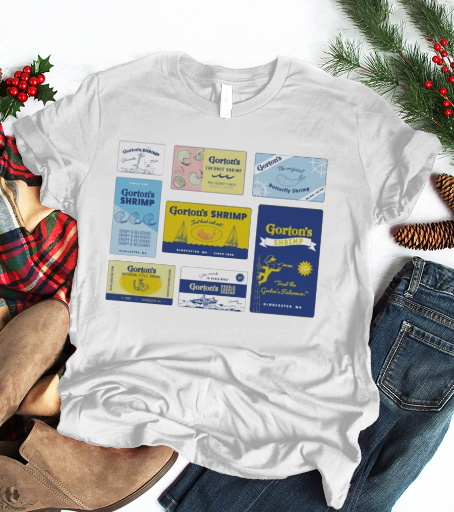 Gorton's Seafood Shrimp Box Collection Gloucester MA Vintage Packaging T-Shirt