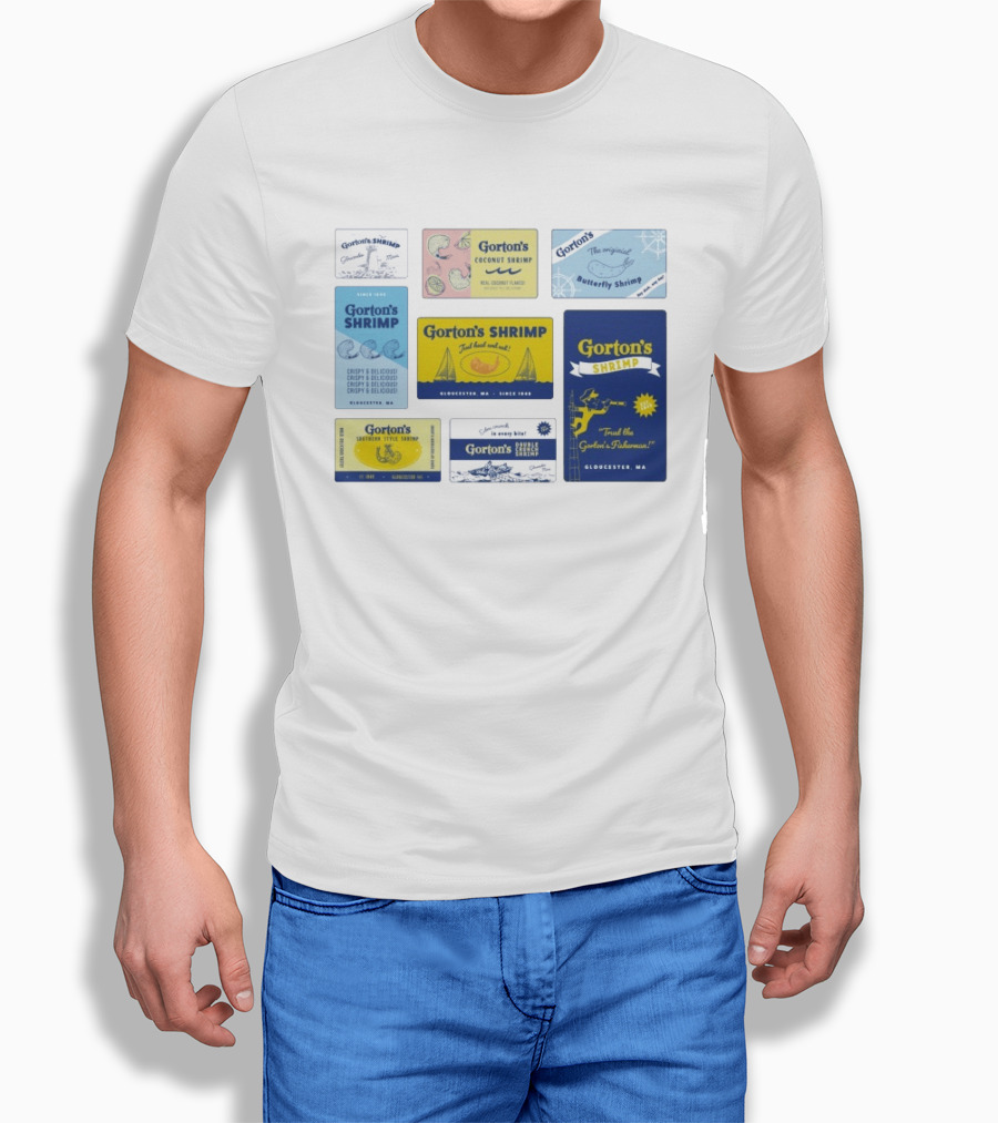 Gorton's Seafood Shrimp Box Collection Gloucester MA Vintage Packaging T-Shirt