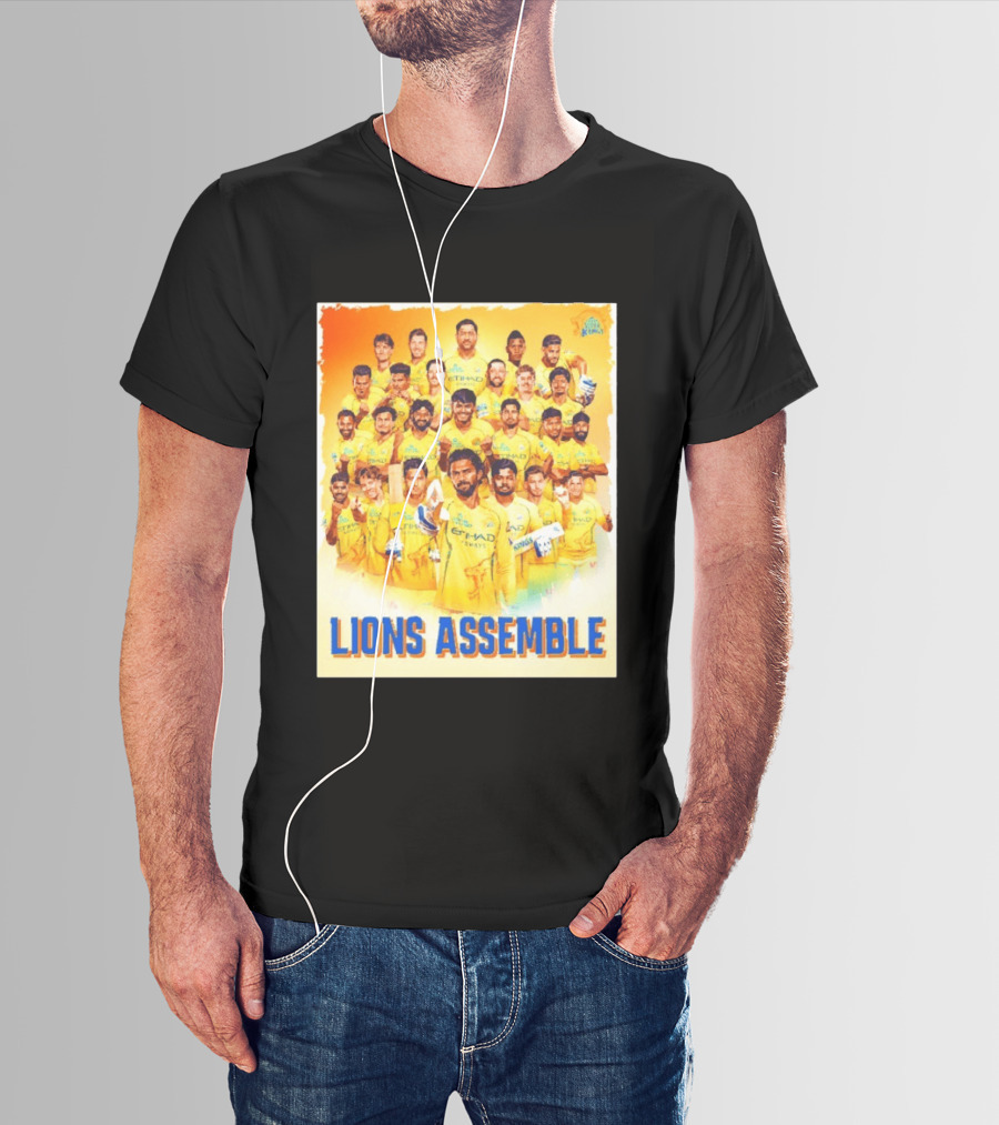 Raring To Roar Lions Assemble Chennai Super Kings Team Celebration T-Shirt