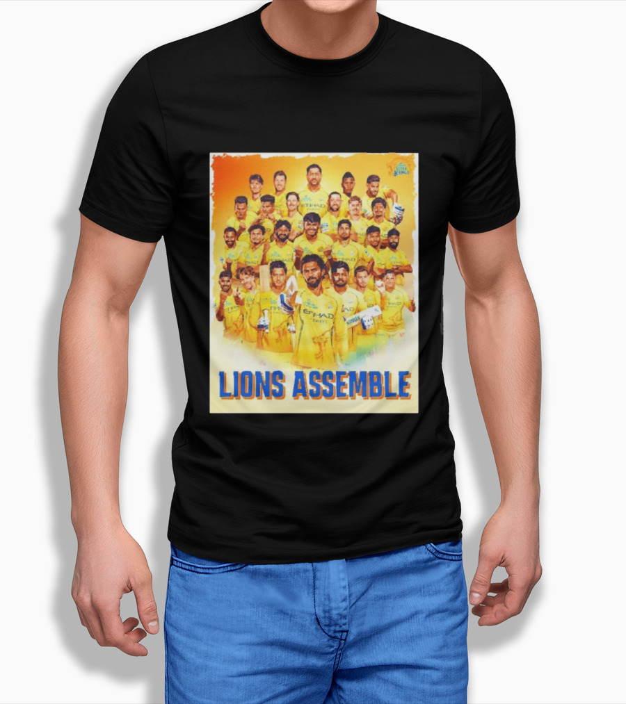 Raring To Roar Lions Assemble Chennai Super Kings Team Celebration T-Shirt