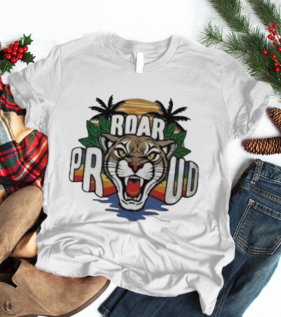 2026 Florida Panthers Roar Proud Pride Night Palm Trees Sunset T-Shirt