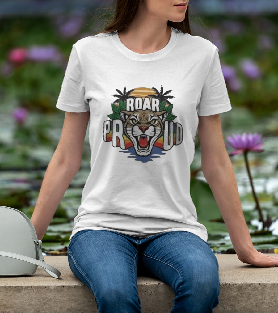 2026 Florida Panthers Roar Proud Pride Night Palm Trees Sunset T-Shirt