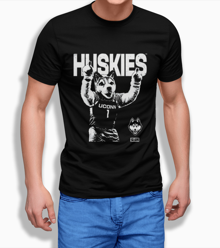 UConn Huskies Basketball Mascot Enthusiastic Celebration T-Shirt
