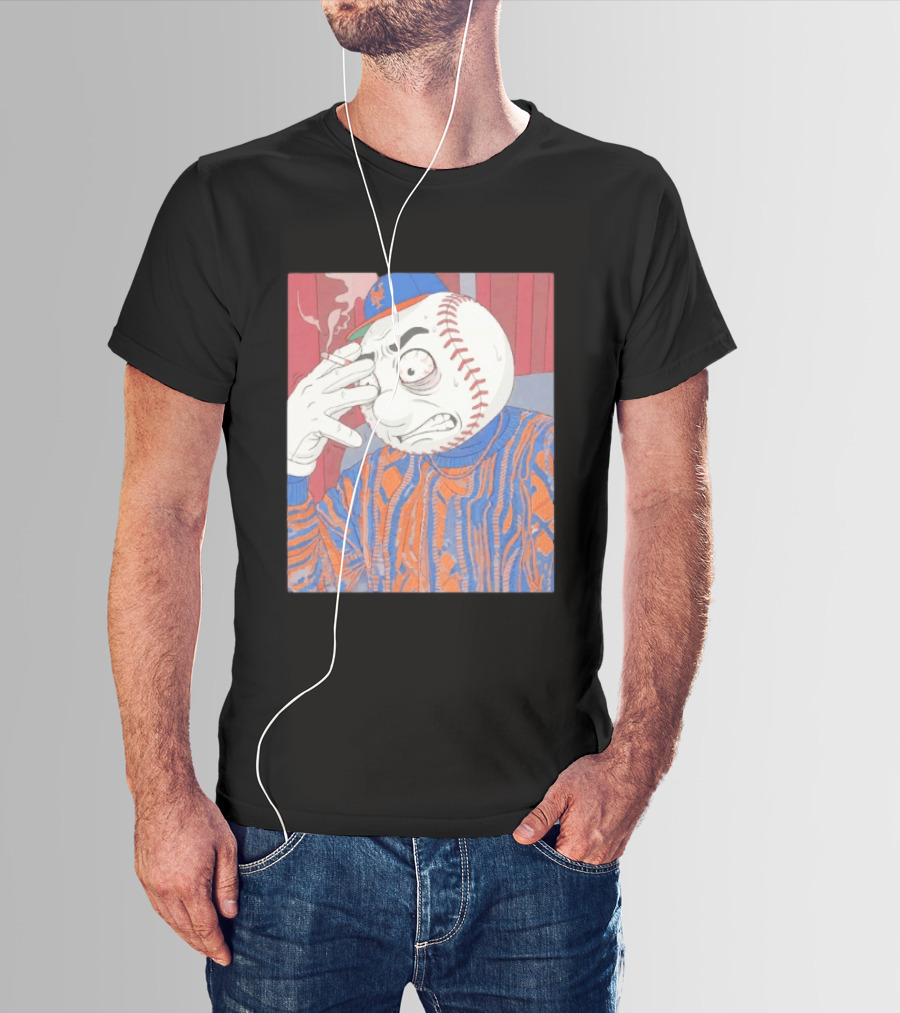 Mr. Met Stressed Smoking New York Mets Baseball Fan T-Shirt