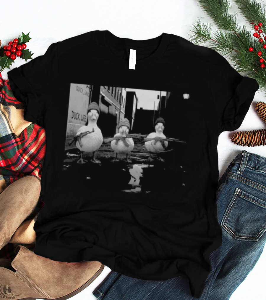 Quack Gang Duck Life Street Scene With Armed Ducks T-Shirt