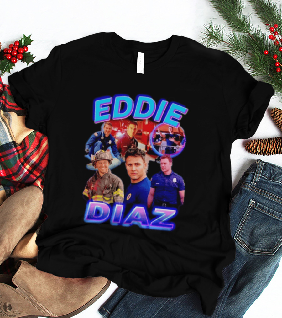 Eddie Diaz Firefighter Collage Action Scenes And Portraits T-Shirt