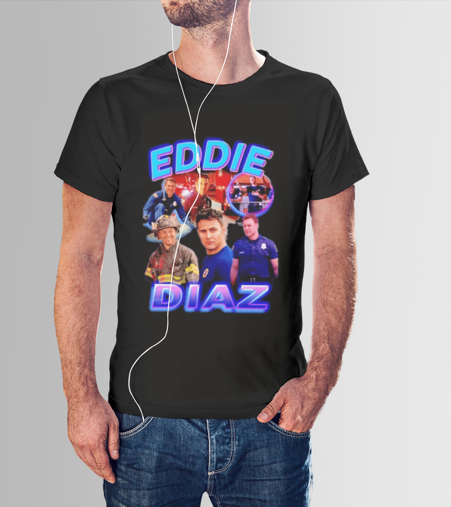 Eddie Diaz Firefighter Collage Action Scenes And Portraits T-Shirt