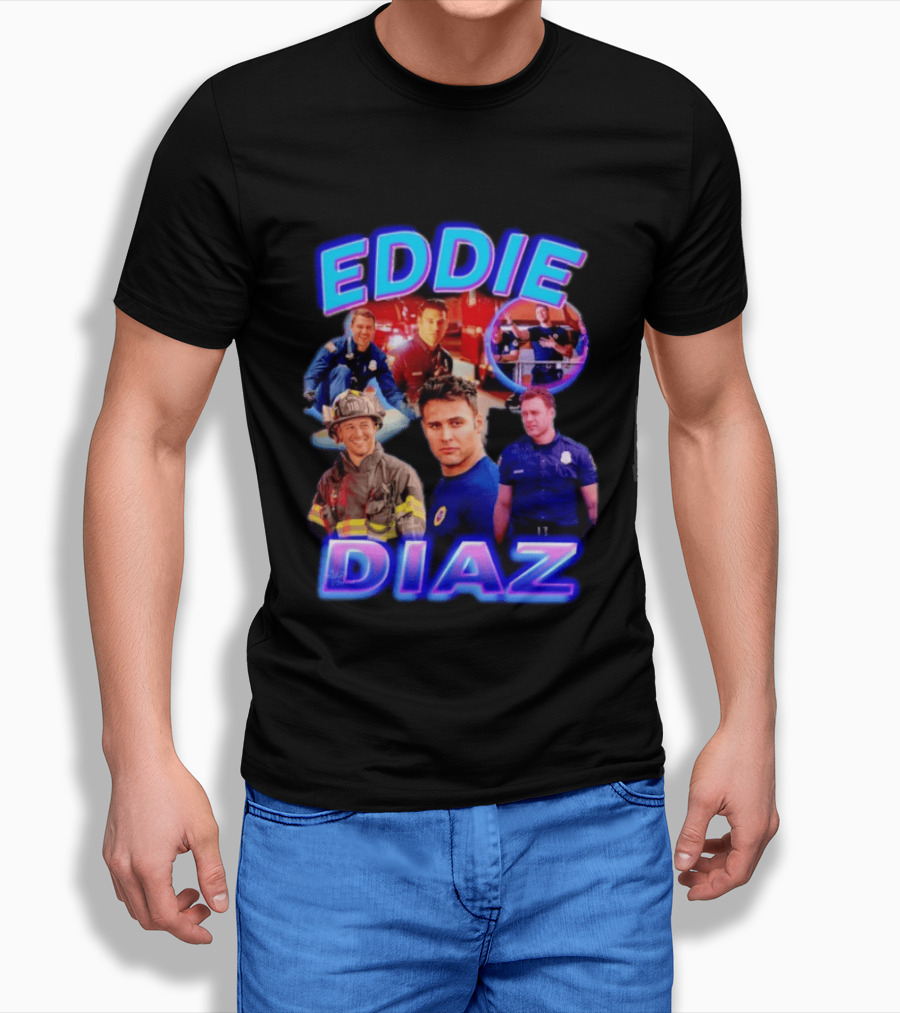 Eddie Diaz Firefighter Collage Action Scenes And Portraits T-Shirt