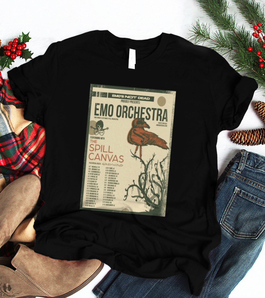 Emo Orchestra USA Tour 2026 With The Spill And Greywind Tour Dates T-Shirt