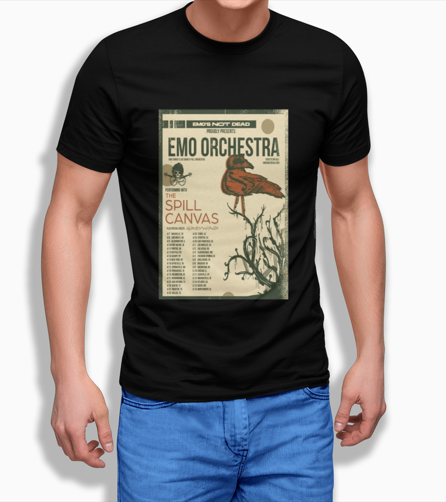 Emo Orchestra USA Tour 2026 With The Spill And Greywind Tour Dates T-Shirt
