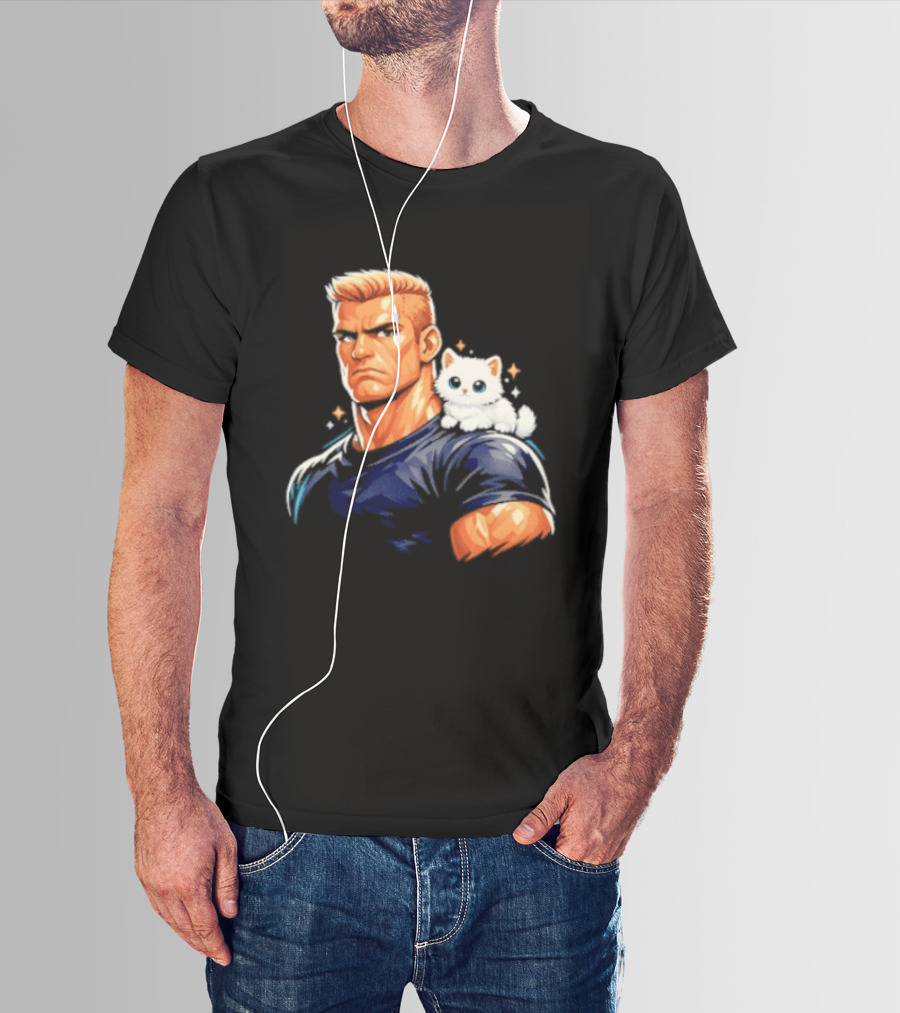 GigaChad With Tiny Cat Meme Buff Aesthetic T-Shirt