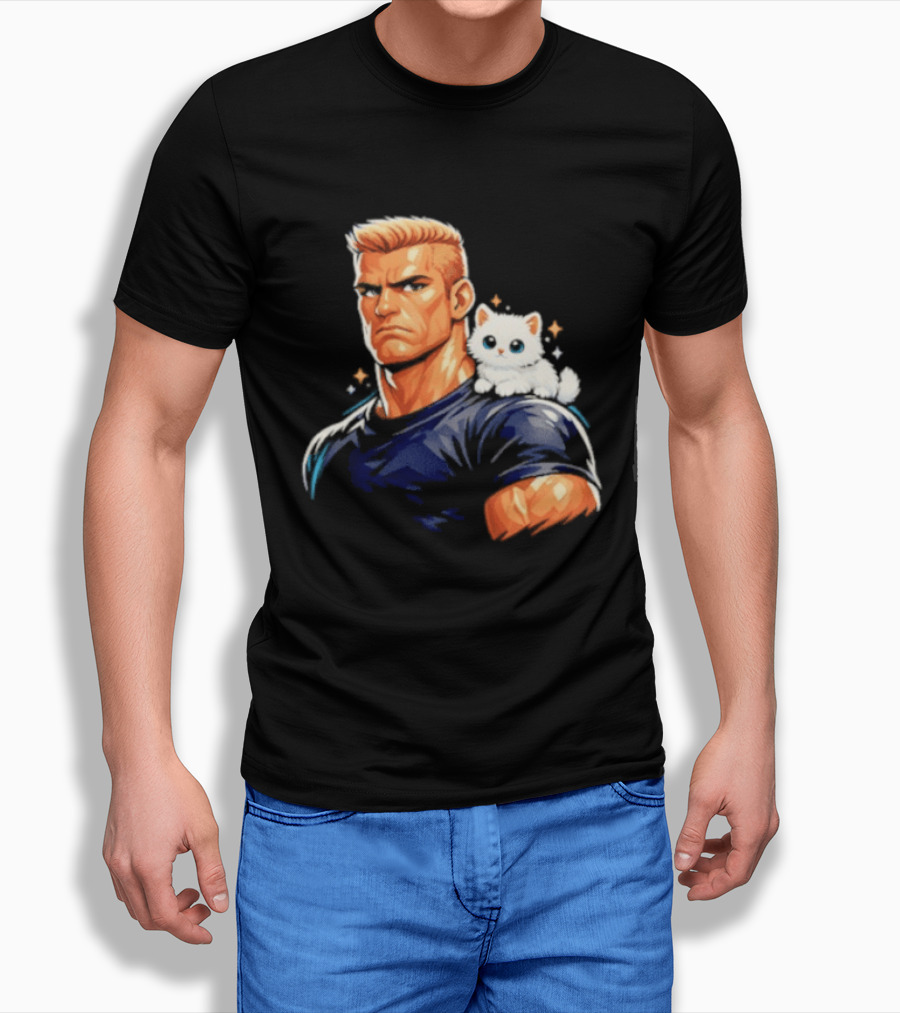GigaChad With Tiny Cat Meme Buff Aesthetic T-Shirt