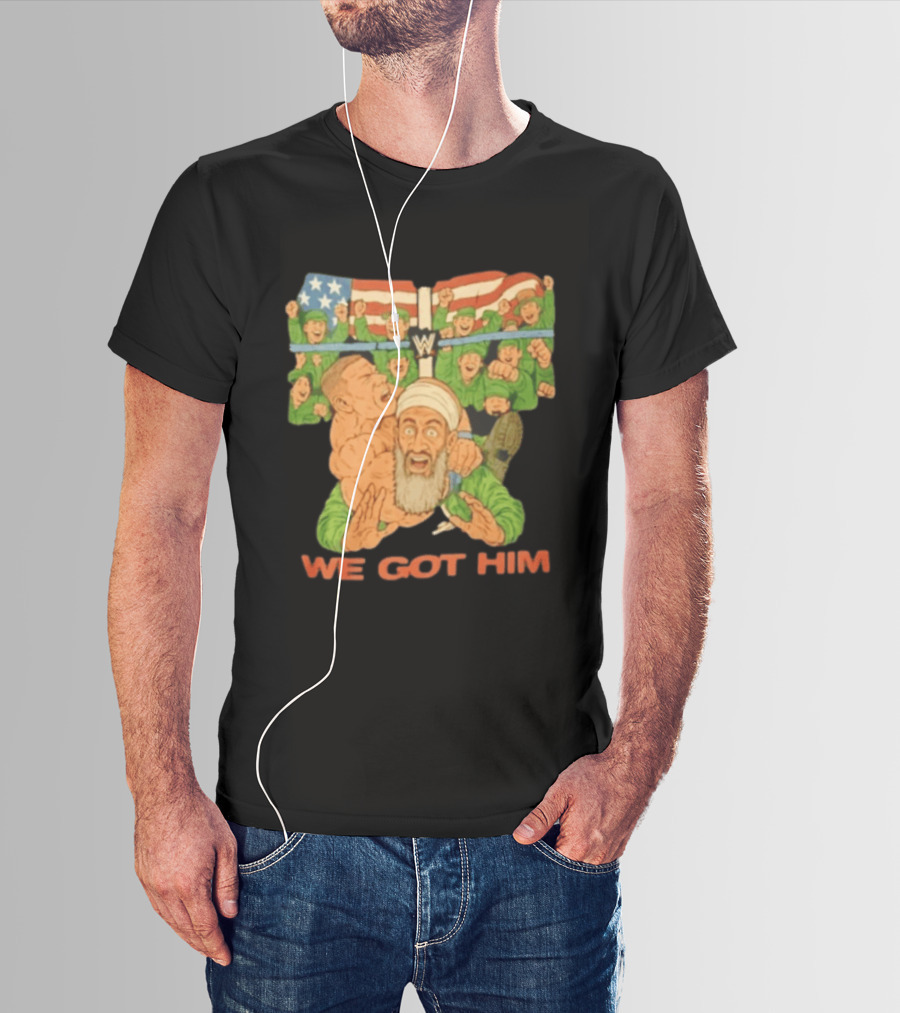 John Cena Vs Osama Bin Laden WWE We Got Him Victory USA Flag T-Shirt