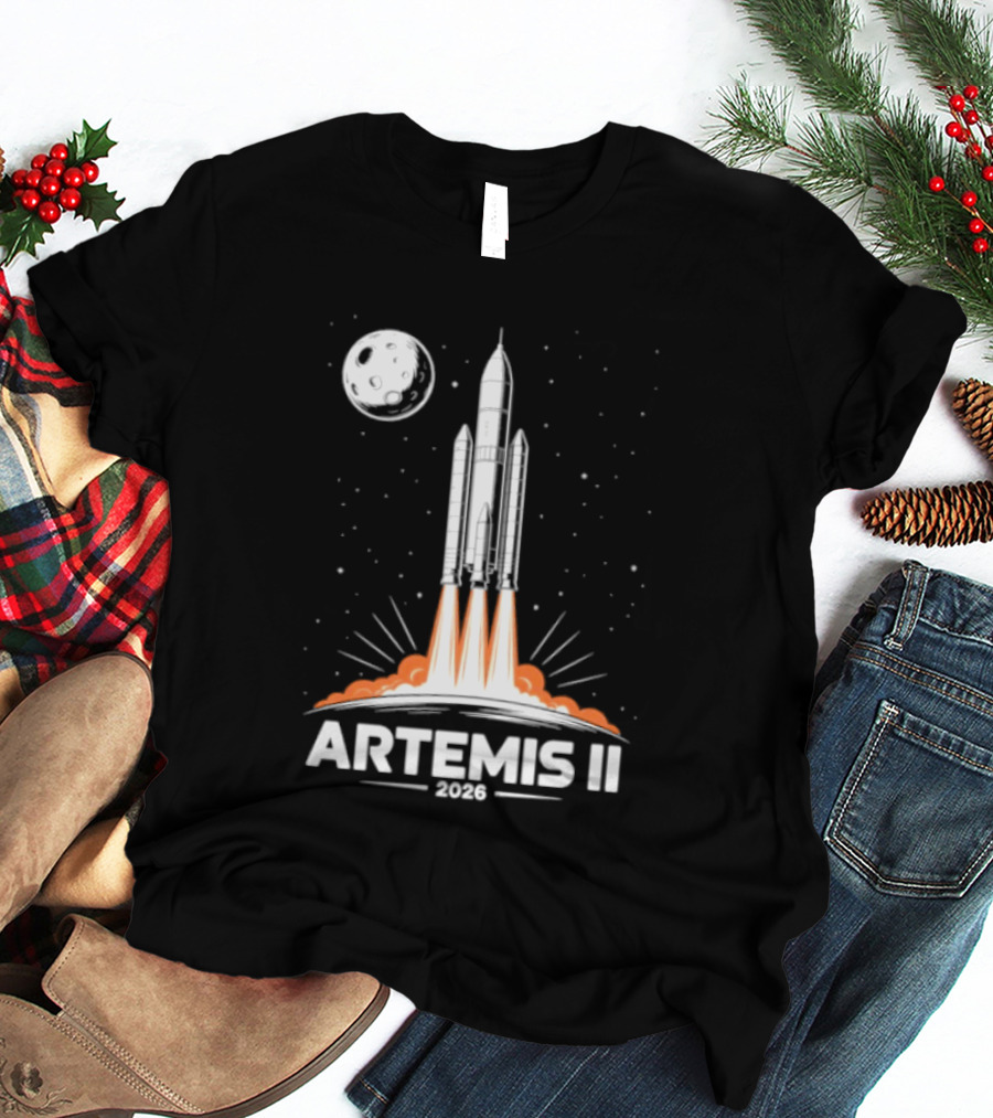 Artemis II 2026 Rocket Launch To The Moon With Spacecraft And Moon T-Shirt