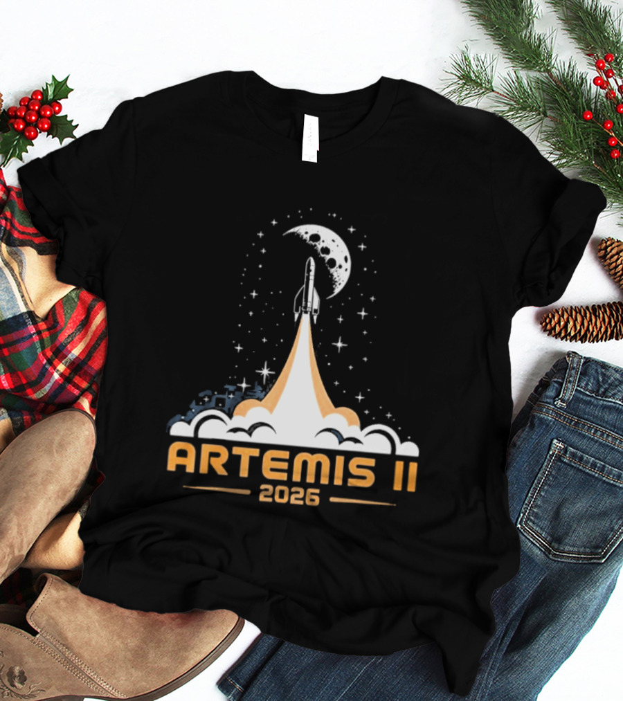 Artemis II 2026 Moon Rocket Launch With Stars And Moon T-Shirt
