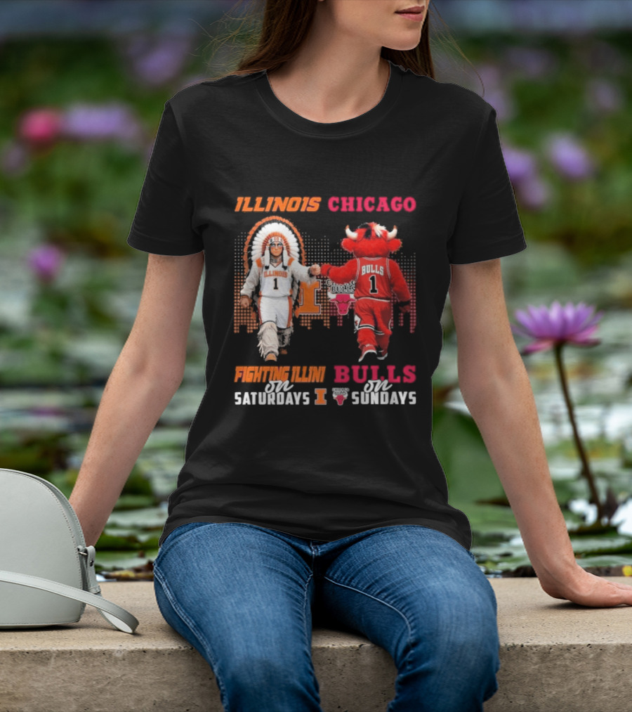 Illinois Fighting Illini On Saturdays Chicago Bulls On Sundays T-Shirt
