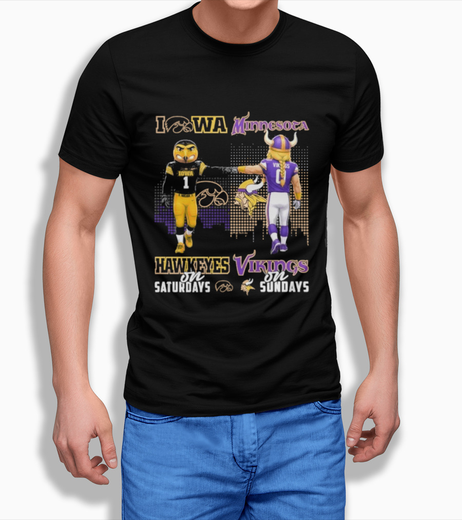 Iowa Hawkeyes On Saturdays Minnesota Vikings On Sundays Football Mascots T-Shirt