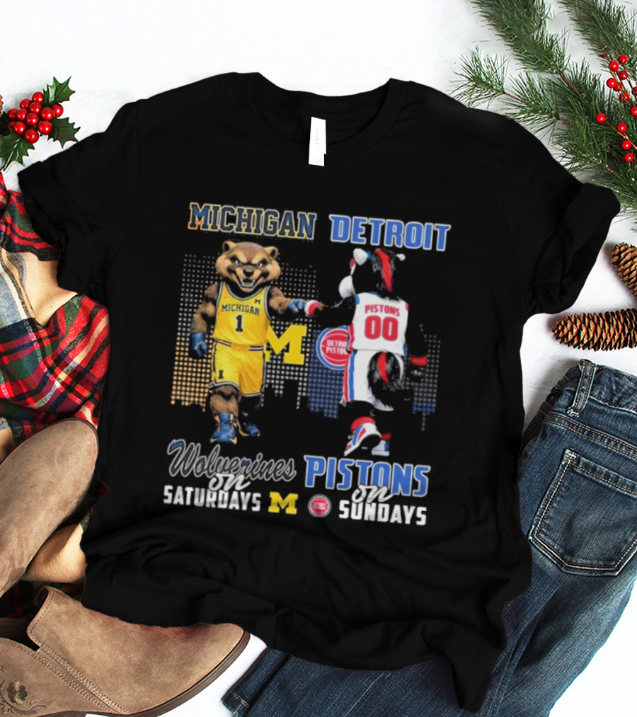 Michigan Wolverines Saturdays Detroit Pistons Sundays Mascots T-Shirt