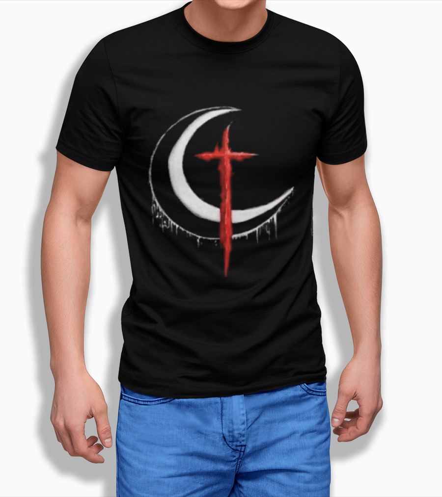 Doggie Deimos Blood Moon Dripping Red Crescent And Cross T-Shirt