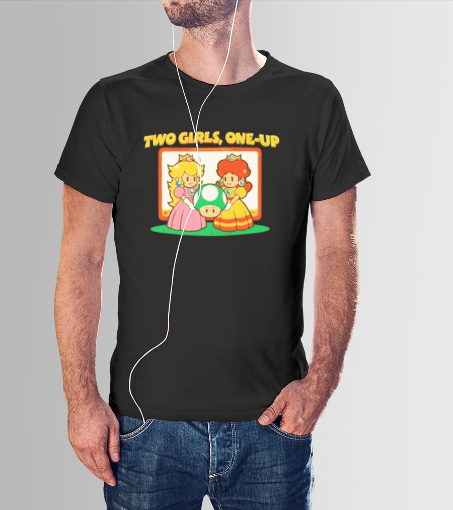 Two Girls One Up Mario Princess Peach Daisy 1 Up Mushroom T-Shirt