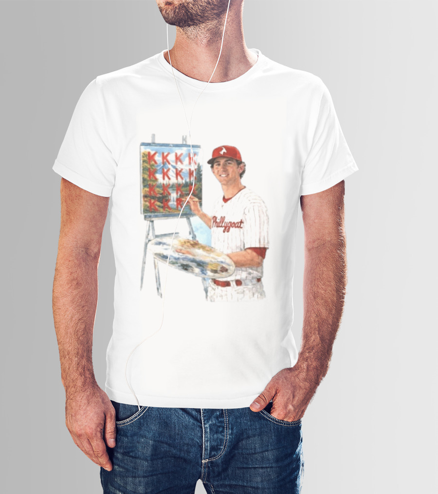 Andrew Painter Phillies Pitcher Painting Happy Little K's Phillygoat Baseball T-Shirt