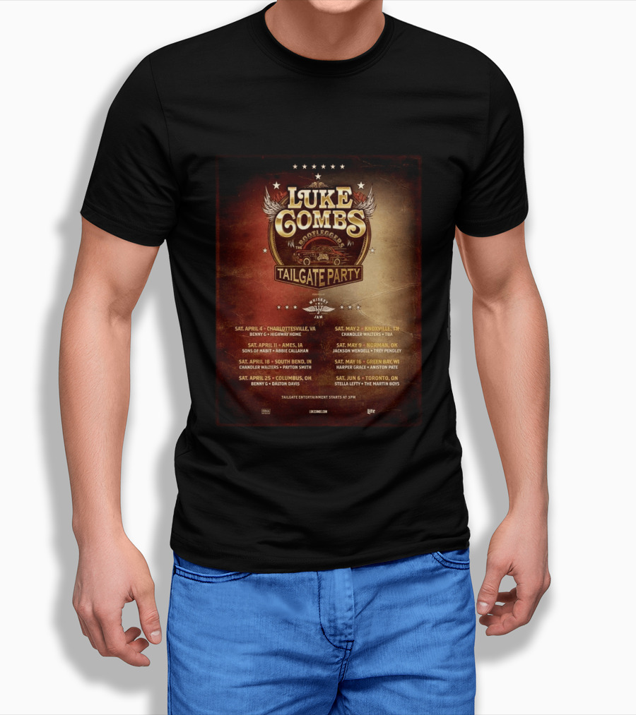 Luke Combs Bootleggers Tailgate Party 2026 My Kinda Saturday Night Tour City Dates Whiskey Jam T-Shirt