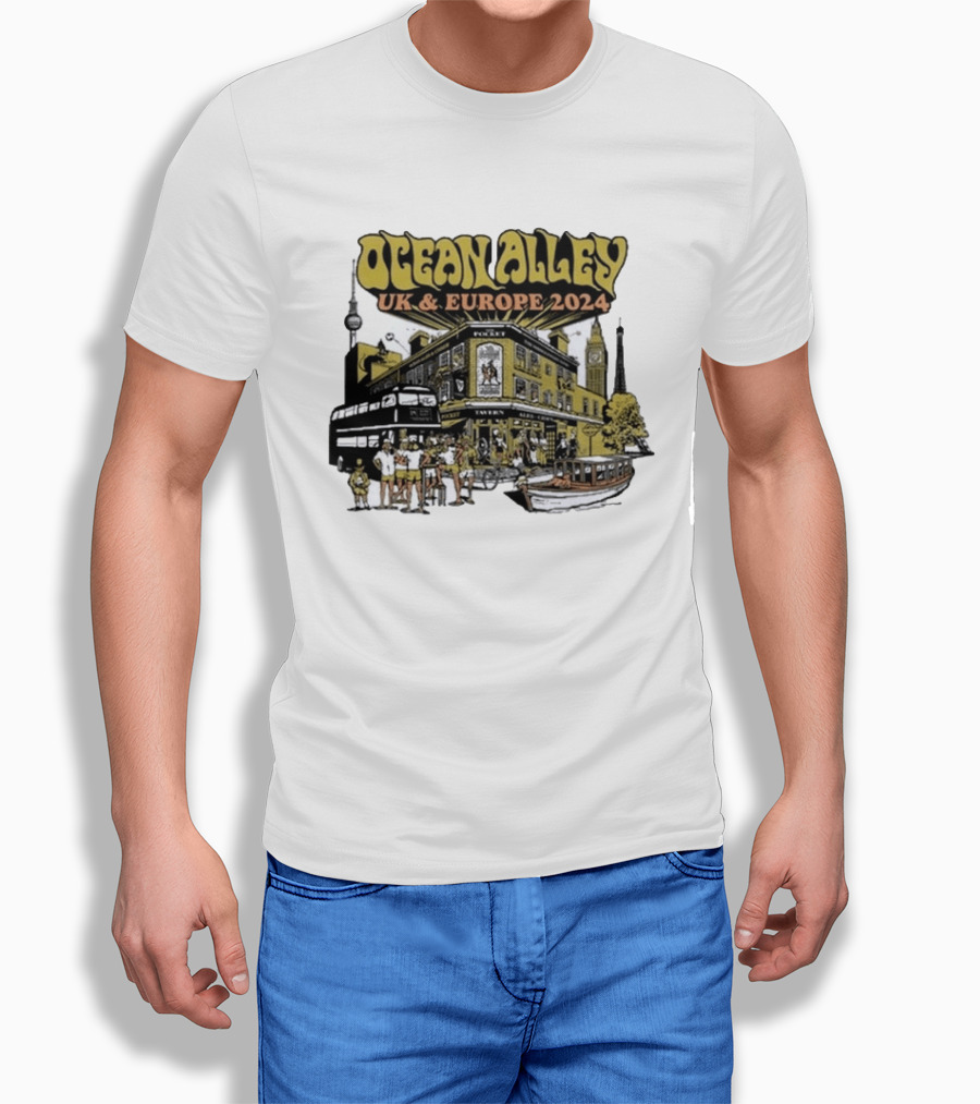 Ocean Alley UK And Europe 2024 Tour Pocket Tavern Scene With Landmarks T-Shirt