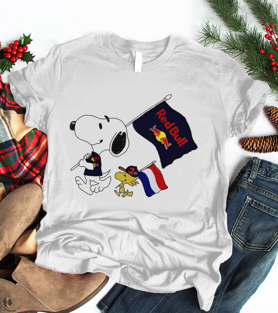Snoopy Woodstock Red Bull Racing F1 Flag Peanuts Character Collaboration T-Shirt