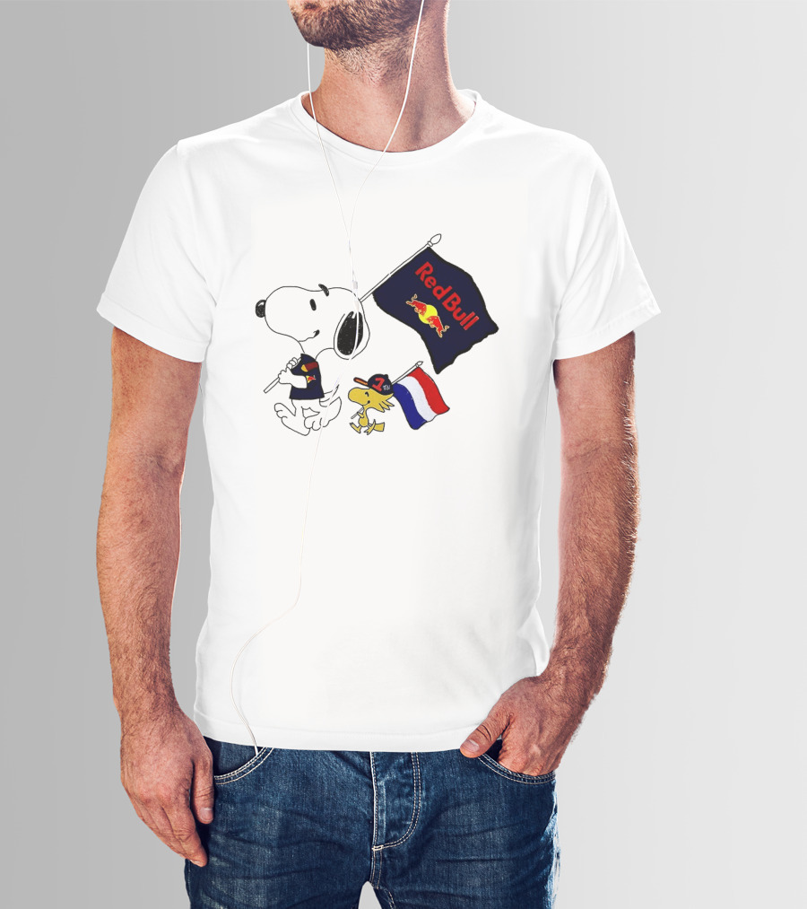 Snoopy Woodstock Red Bull Racing F1 Flag Peanuts Character Collaboration T-Shirt
