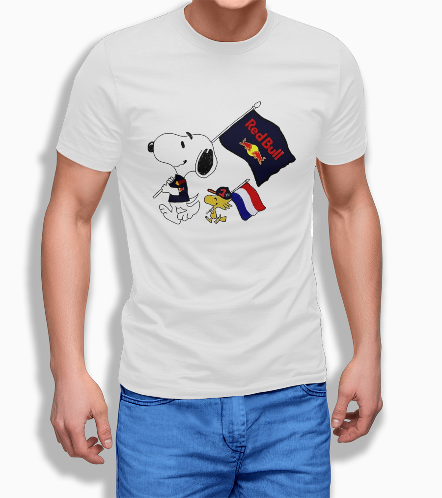 Snoopy Woodstock Red Bull Racing F1 Flag Peanuts Character Collaboration T-Shirt
