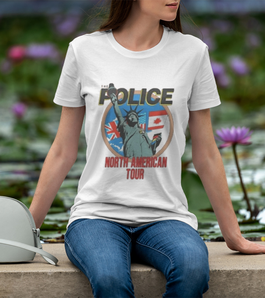 The Police 1983 North American Tour Lady Liberty UK Canada US Flags T-Shirt