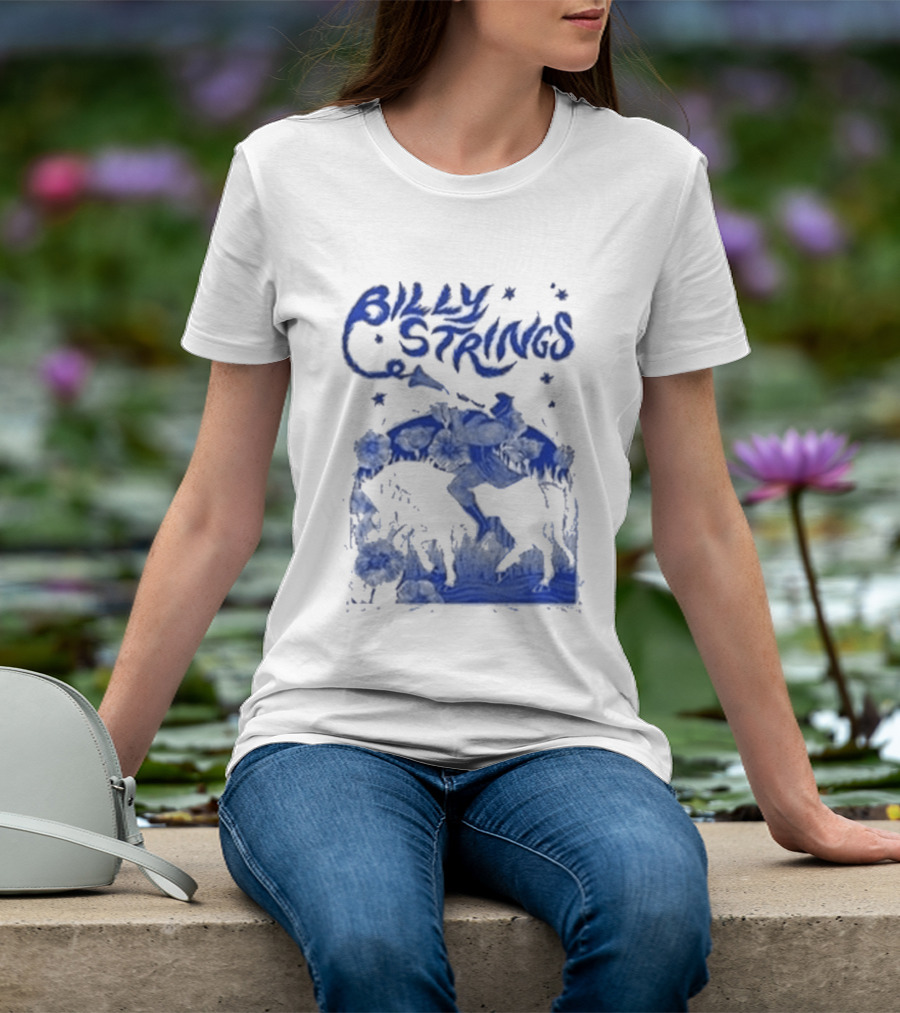 Billy Strings Fall Tour 2026 Skeleton Moon Walking Artistic Blue T-Shirt