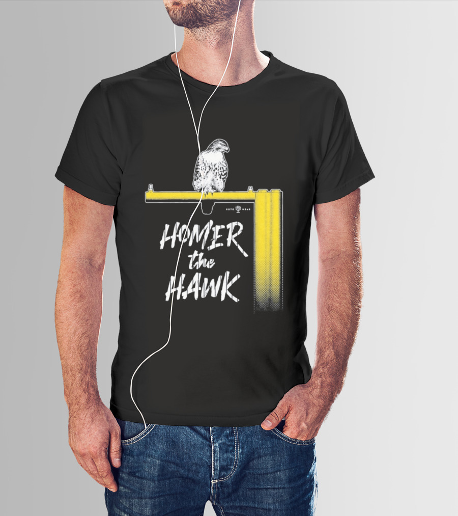 Homer The Hawk Perched On Yellow Crossbar T-Shirt