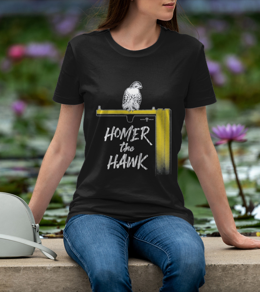 Homer The Hawk Perched On Yellow Crossbar T-Shirt