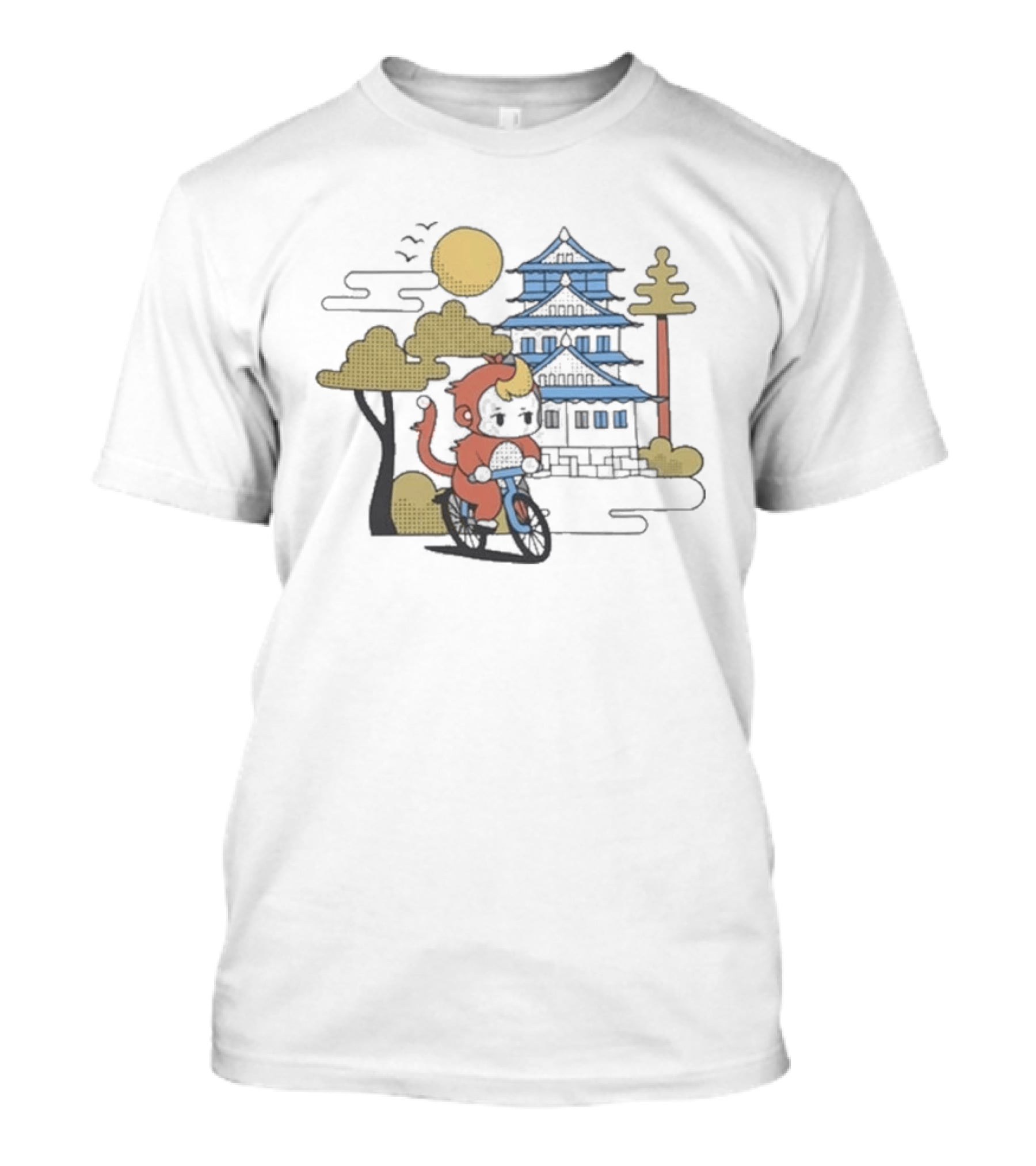 CDawgVA Anime Monkey Riding Motorcycle With Japanese Temple T-Shirt