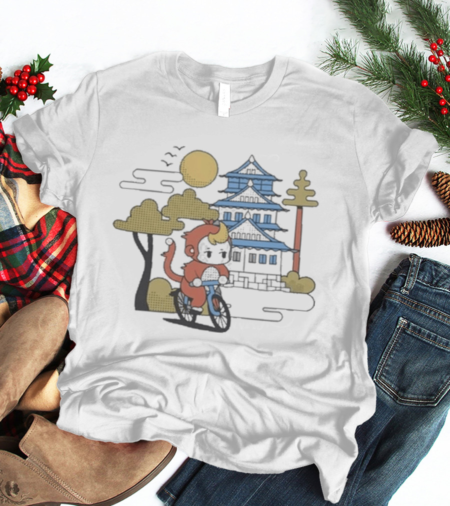 CDawgVA Anime Monkey Riding Motorcycle With Japanese Temple T-Shirt