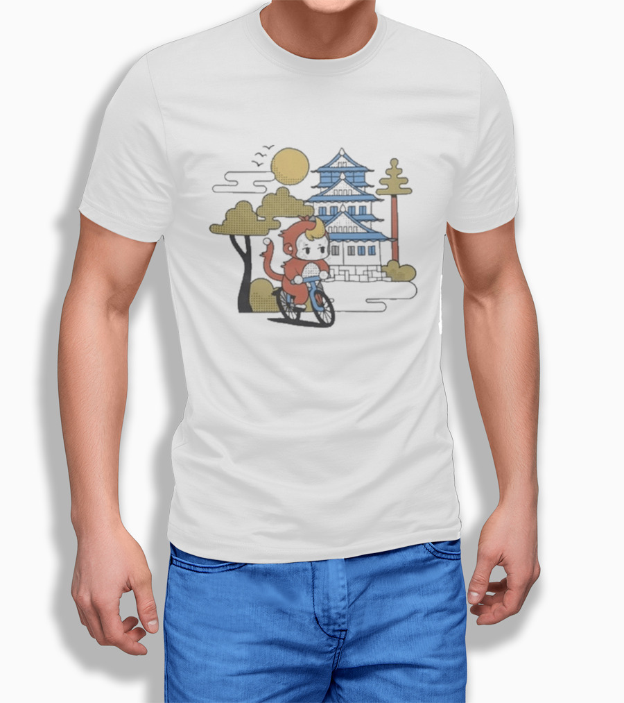 CDawgVA Anime Monkey Riding Motorcycle With Japanese Temple T-Shirt