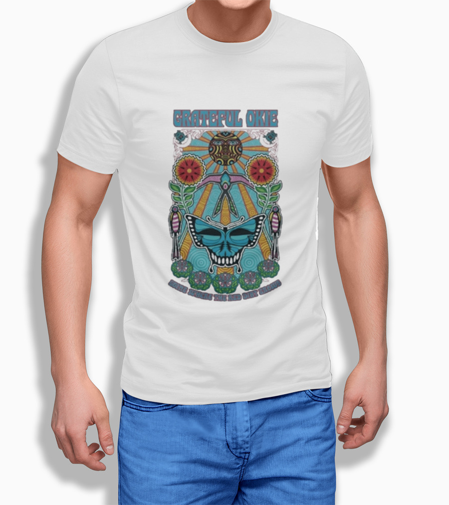 Grateful Okie Going Where The Red Dirt Grows Butterfly And Floral Sunburst T-Shirt