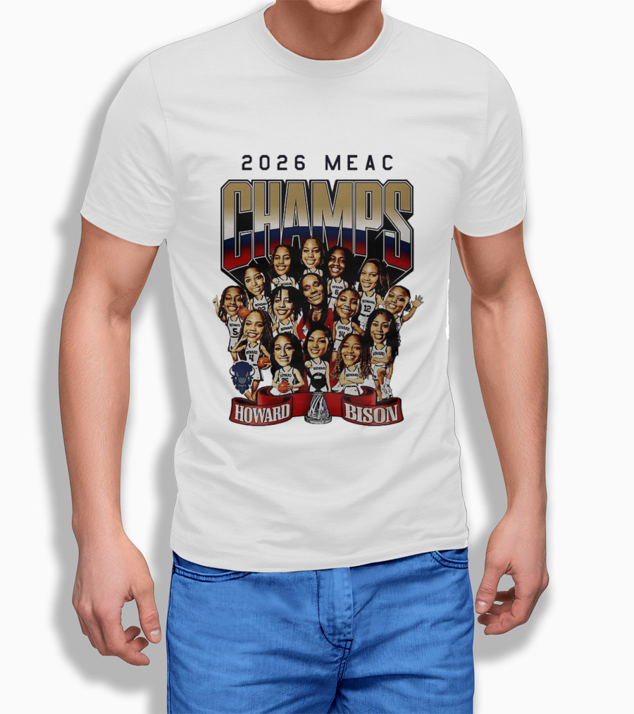 2026 MEAC Champs Howard Bison Women's Basketball Caricature T-Shirt