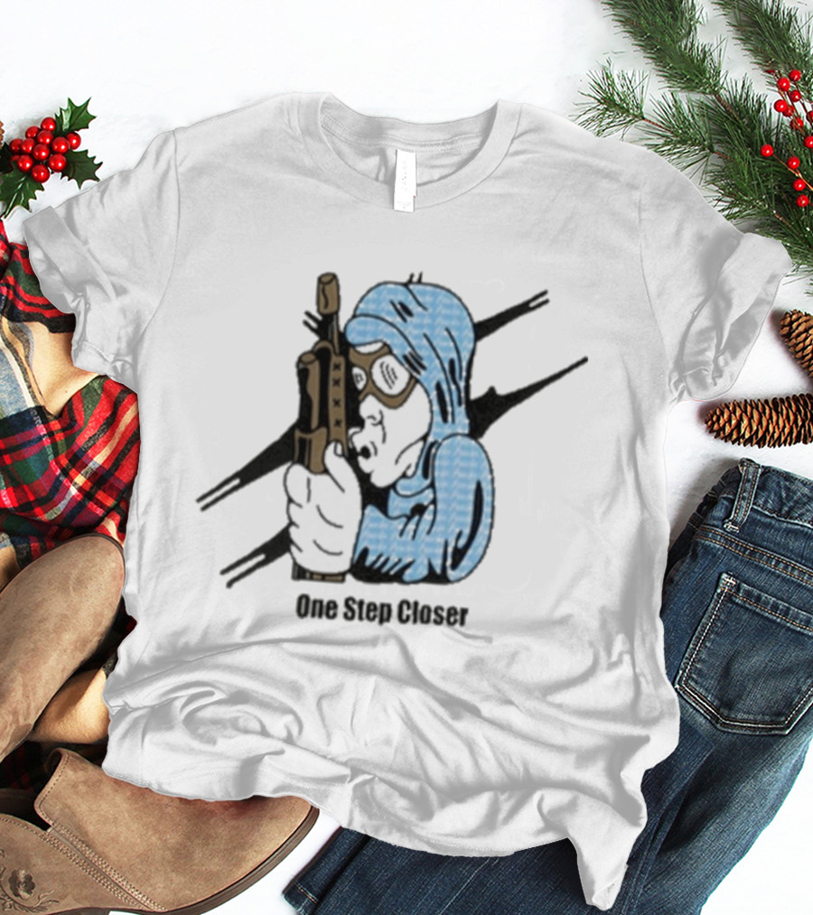 One Step Closer Osc X Preacher Blue Hooded Figure With Rifle T-Shirt
