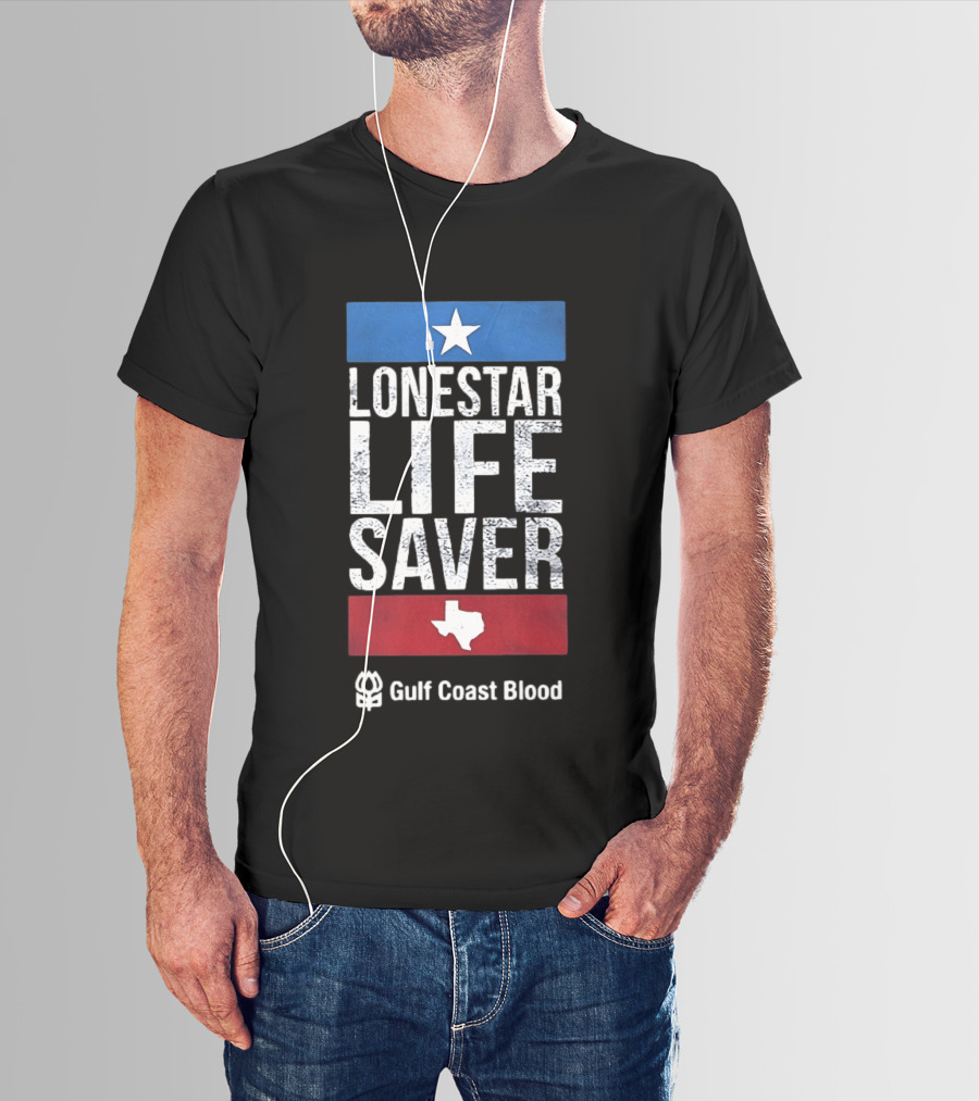 Lonestar Life Saver Texas Gulf Coast Blood Star And State T-Shirt