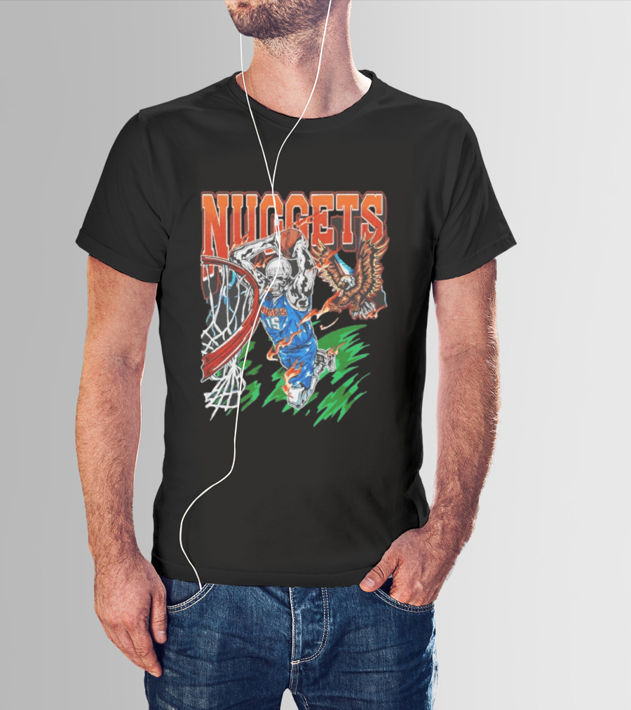 Nuggets Skeleton Dunking 15 With Eagle And Flames T-Shirt