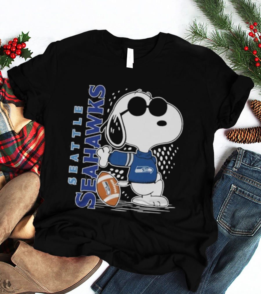 Seattle Seahawks Snoopy Football 2026 Collaboration Peanuts Fan Gear T-Shirt