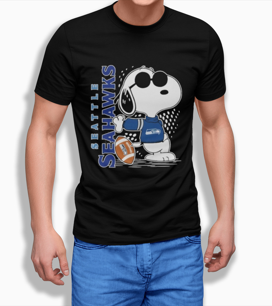 Seattle Seahawks Snoopy Football 2026 Collaboration Peanuts Fan Gear T-Shirt