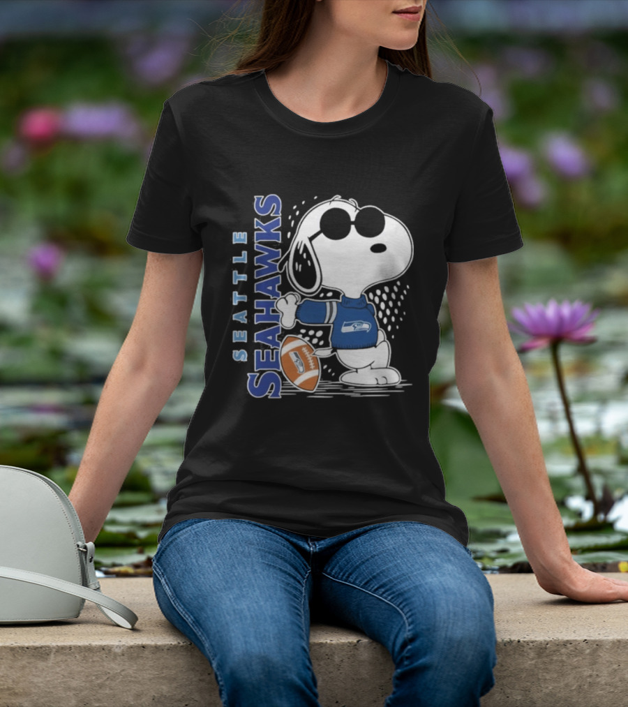 Seattle Seahawks Snoopy Football 2026 Collaboration Peanuts Fan Gear T-Shirt