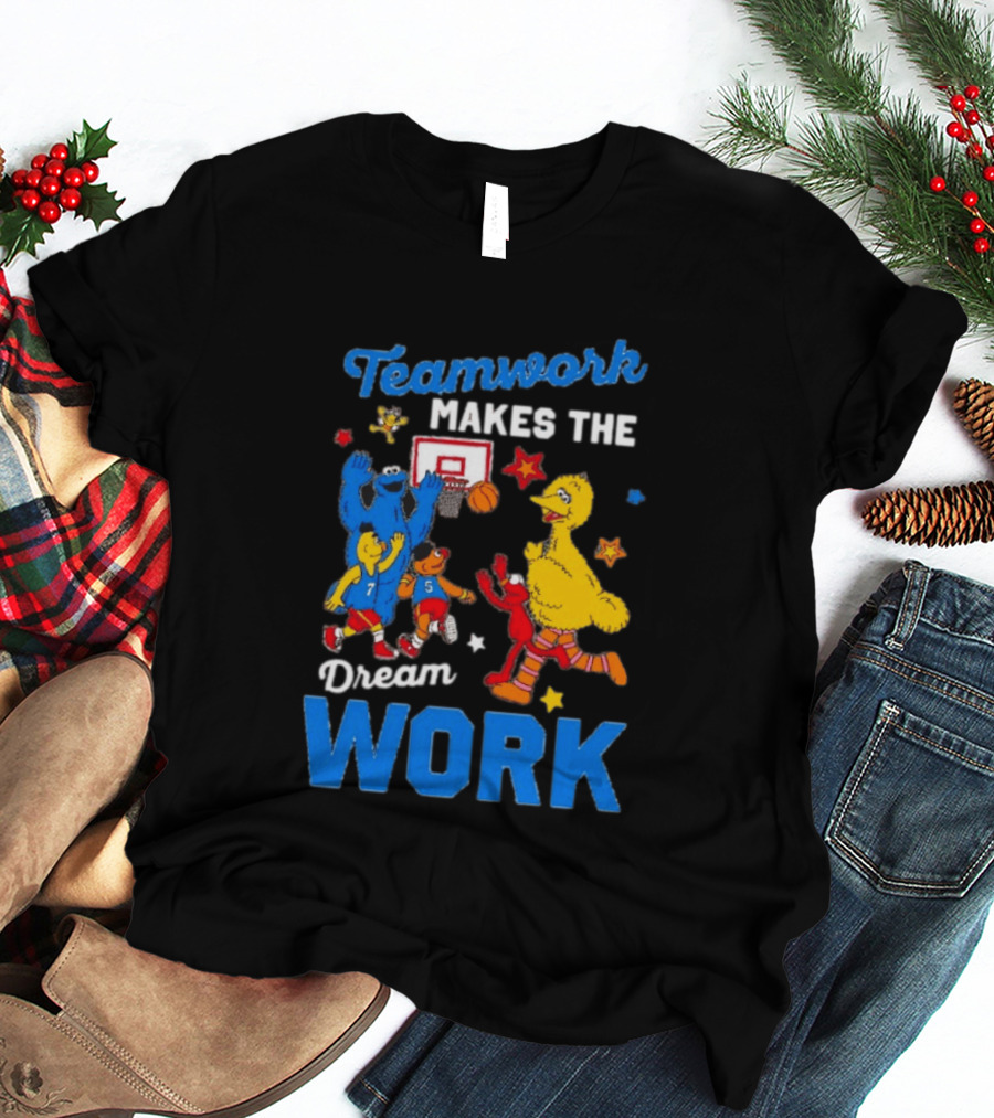 Teamwork Makes The Dream Work Sesame Street Basketball Slam Dunk T-Shirt