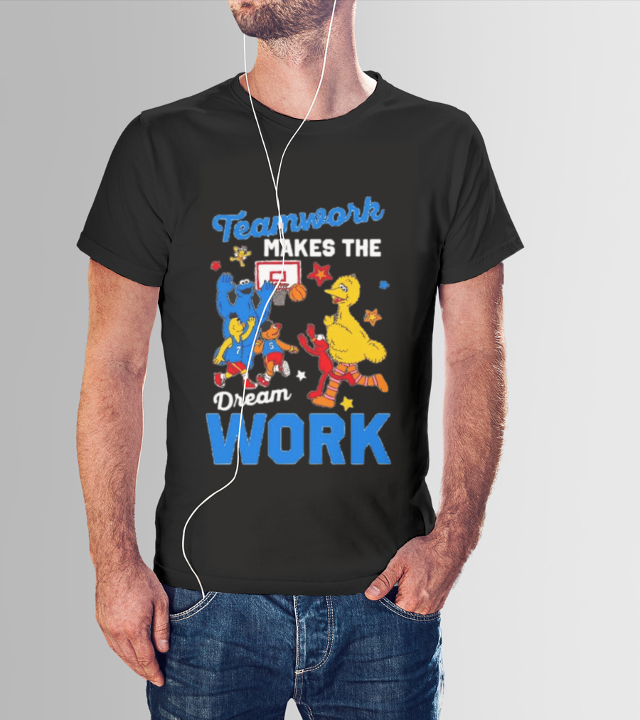Teamwork Makes The Dream Work Sesame Street Basketball Slam Dunk T-Shirt