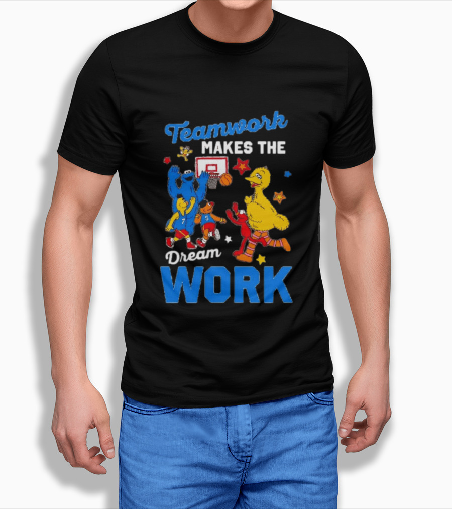Teamwork Makes The Dream Work Sesame Street Basketball Slam Dunk T-Shirt