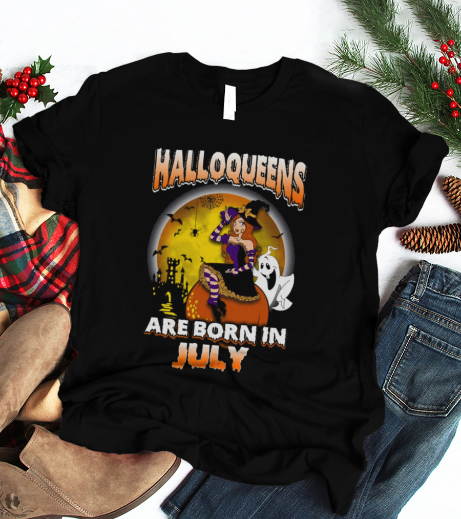 Halloqueens Witch And Ghost Halloween July Birthday T-Shirt